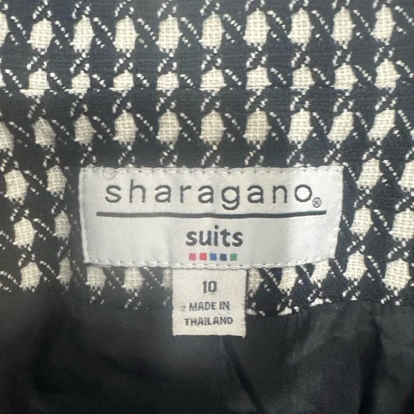 Sharagano Black White Tweed Blazer Double Breasted Wool Blend Jacket Size 10 - Picture 7 of 9
